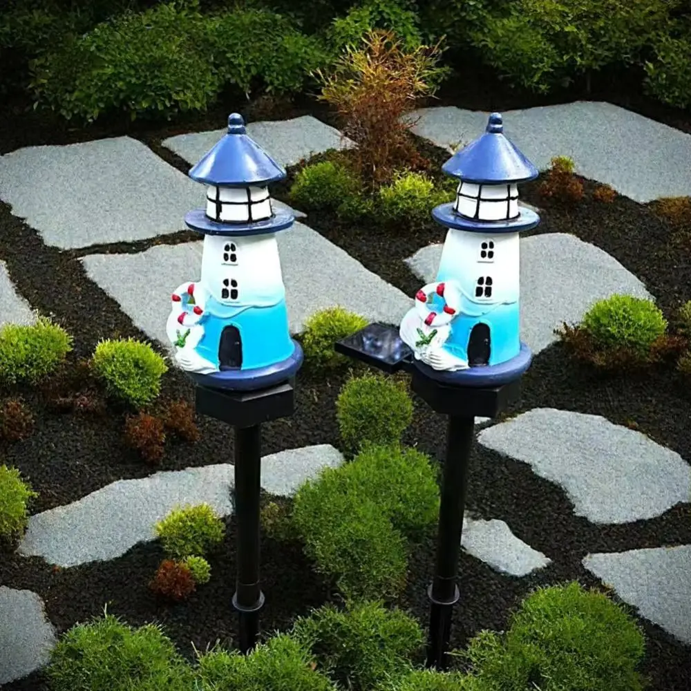 

Waterproof Solar Lighthouse Solar Powered Resin Material Outdoor Decor Ground Insertion Luminous Effect Garden Light Garden Use