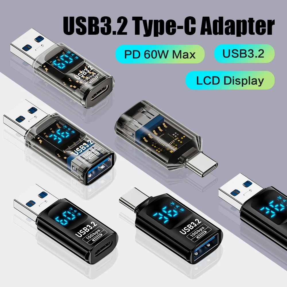 PD60W Digital Display USB 10Gbps Type-C OTG Adapter USB C To USB Data Transfer PD 36W Charging Converter for Tablet Phone U Disk