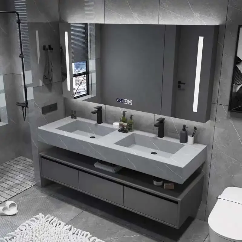 *Light luxury rock slab integrated basin bathroom cabinet combination simple hand wash washbasin cabinet toilet washstand