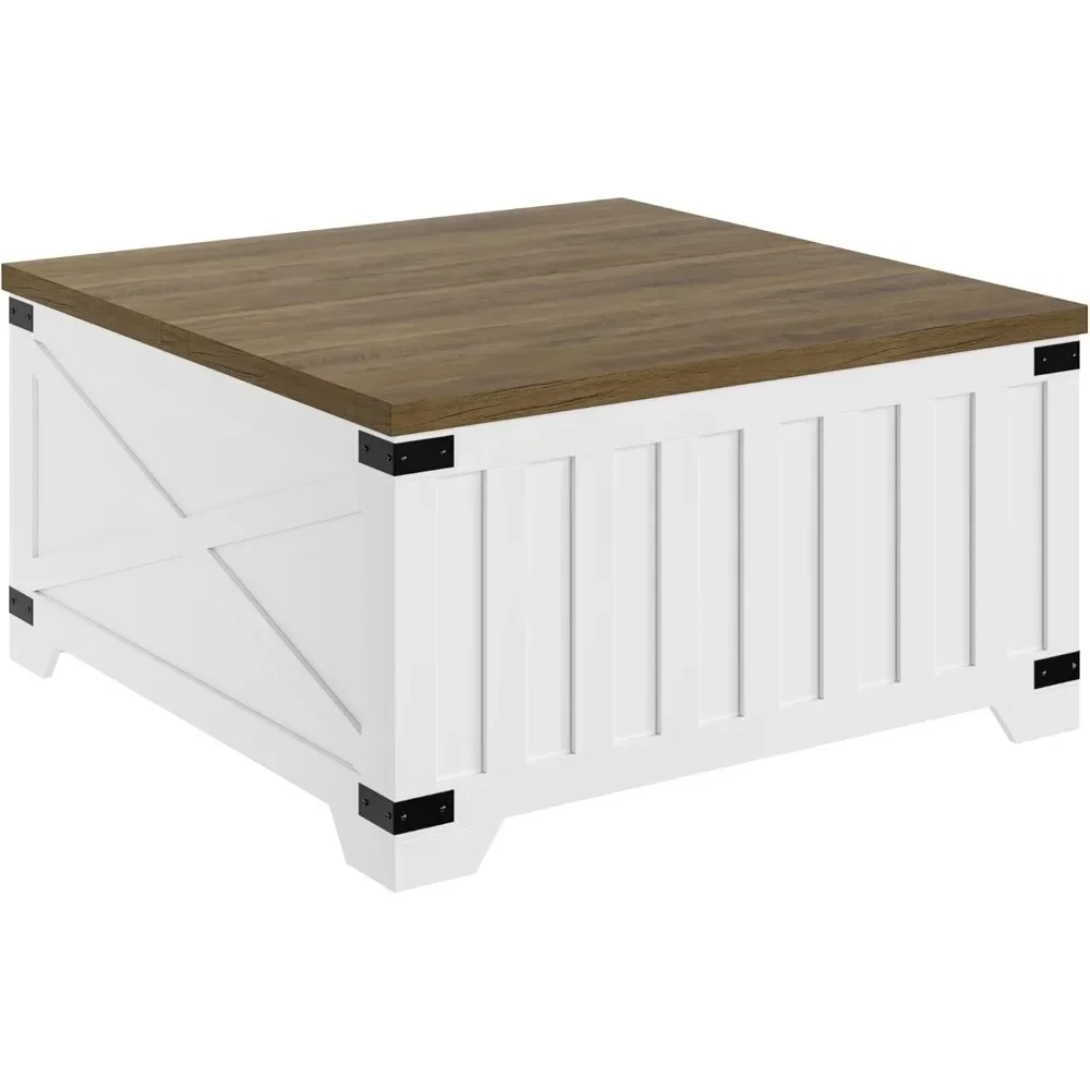 Mesa de centro cuadrada de 35,4 pulgadas con almacenamiento, mesa central de granja con tapa elevable con bisagras, mesa de cóctel de madera con tapa gruesa