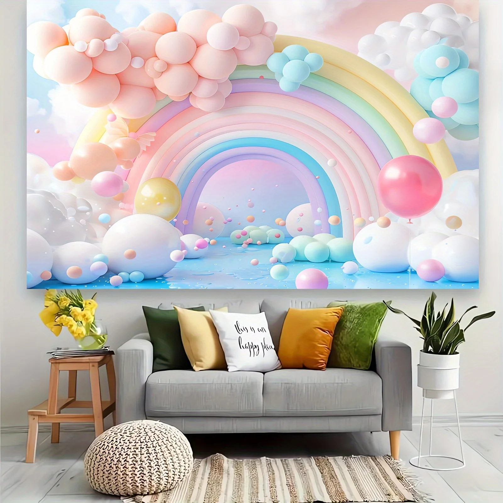 Colorful balloon decoration background cloth, birthday party decoration background decoration hanging cloth photography props