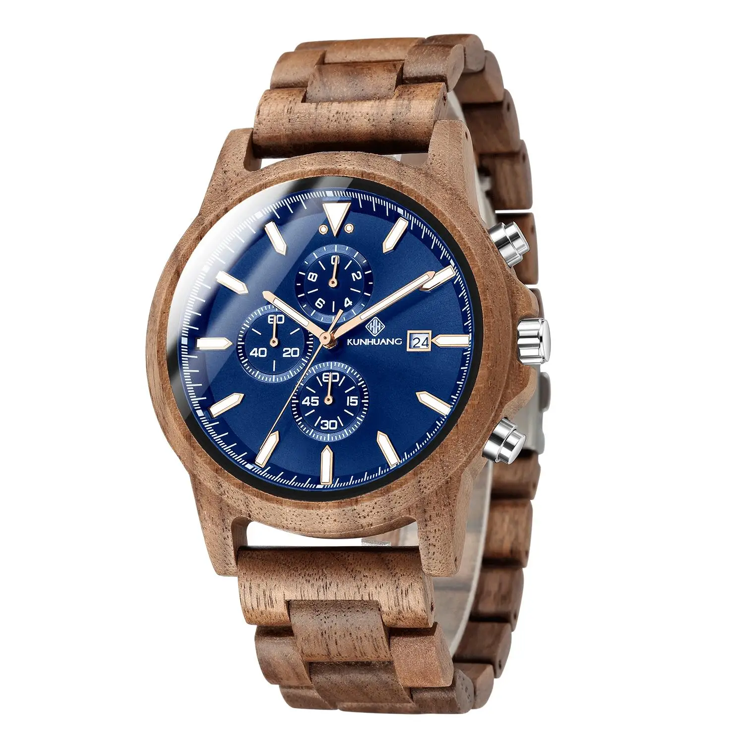 New Men's Watch with Three Eyes and Six Needles Multi functional Wooden Watch Cross border E-commerce Fashion Sports 