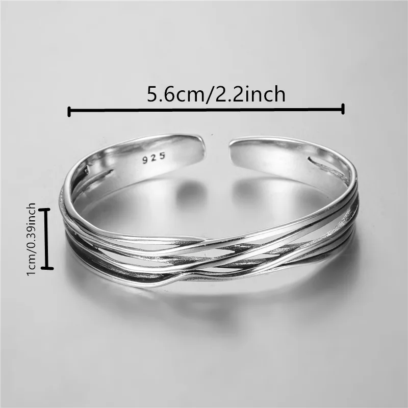 New Retro Wave Braided Bracelets 925 Sterling Silver Jewelry Personality Geometric Exquisite Opening Bangles  SL037