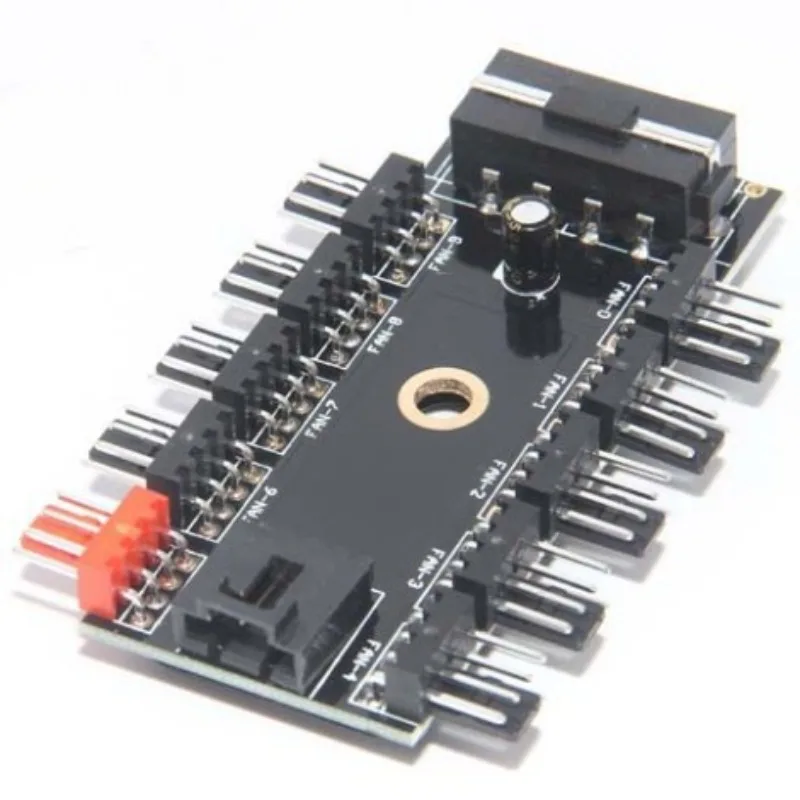 4‑Pin PWM Fan Hub 10‑Port Output Splitter Powered by Large 4‑Pin / SATA Port PC Cooling Fan Controller