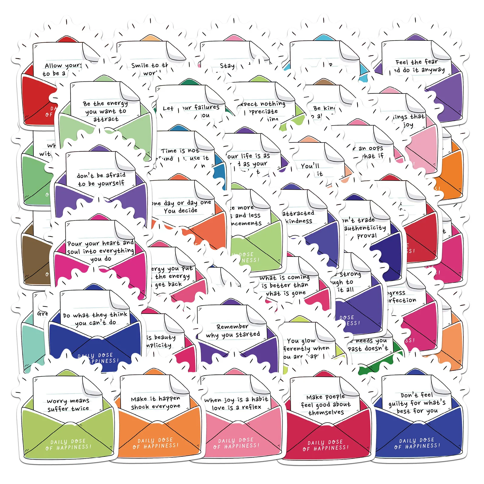 50Pcs Daily Dose Of Happiness Sticker Notebook Graffiti Case PET Laptop Luggage Phone Paper Refrigerator DIY Creative Stickers ﻿