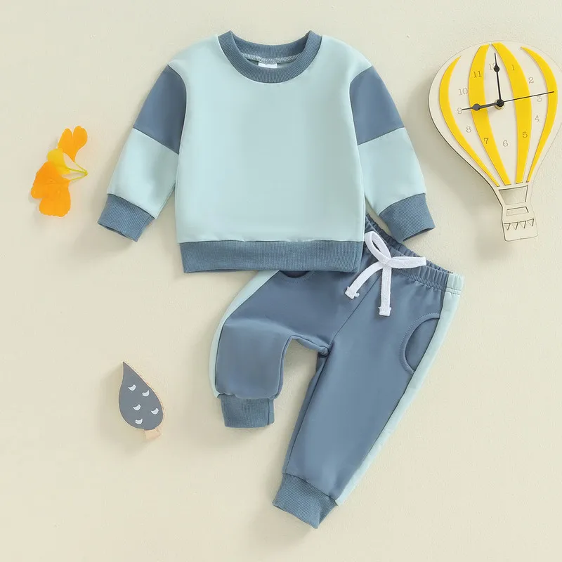 

RUEWEY Baby Boy Contrast Colors Pant Sets Spring Autumn Clothes Long Sleeve Sweatshirt and Elastic Sweatpants 2 Piece Track Suit