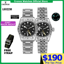 Cronos Vintage GMT 39mm NH34 Automatic Men Watch Mechanical Sapphire Glass Date Window BGW9 LUM Leather Strap Bracelet