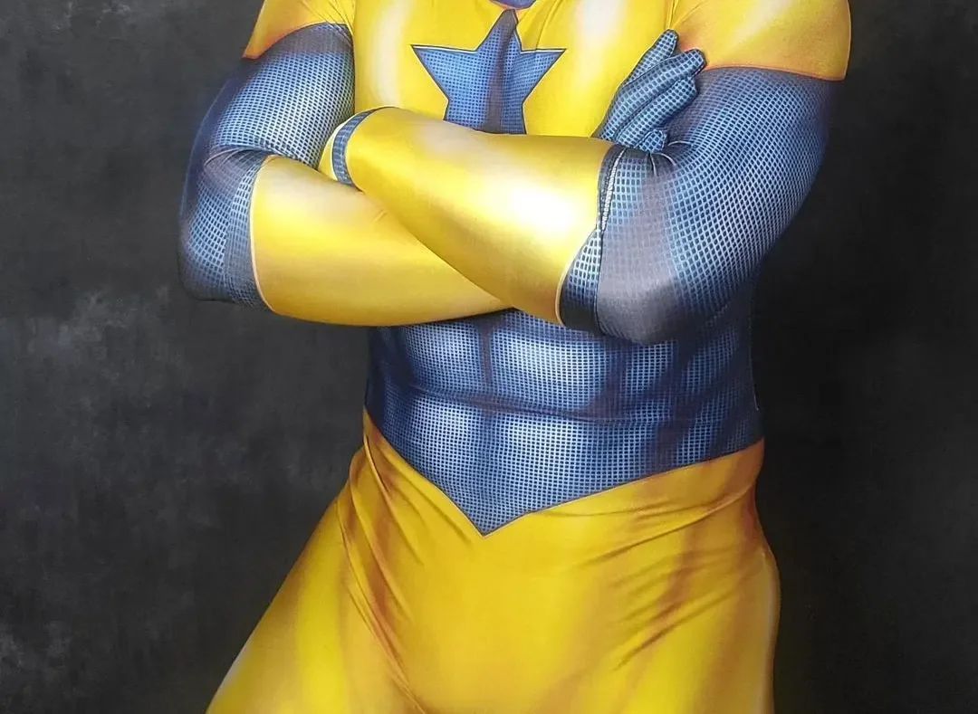 Halloween erwachsene Männer Kinder Booster Gold Cosplay Kostüm Superheld Bodysuit Zentai Party Overall