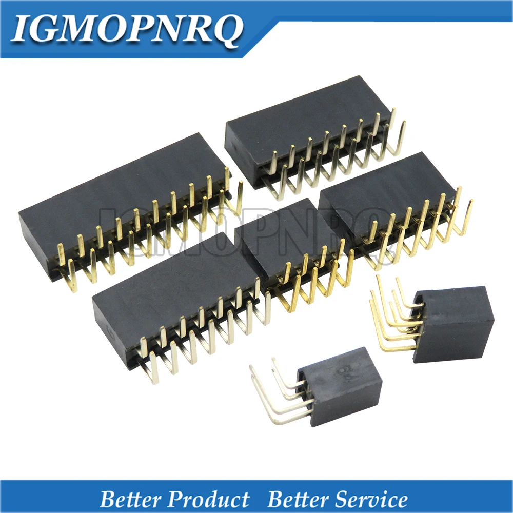 10PCS 2.54mm R/A Double Row Female 2~40P PCB Board Right angle Pin Header socket Connector Pinheader 2*/4/6/10/40Pin For Arduino