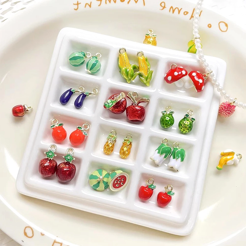 5 PCS Gold-plated Brass Drip Oil Simulation Fruit Strawberry Watermelon Pendant DIY Jewelry Making Clothing Accessory Materials