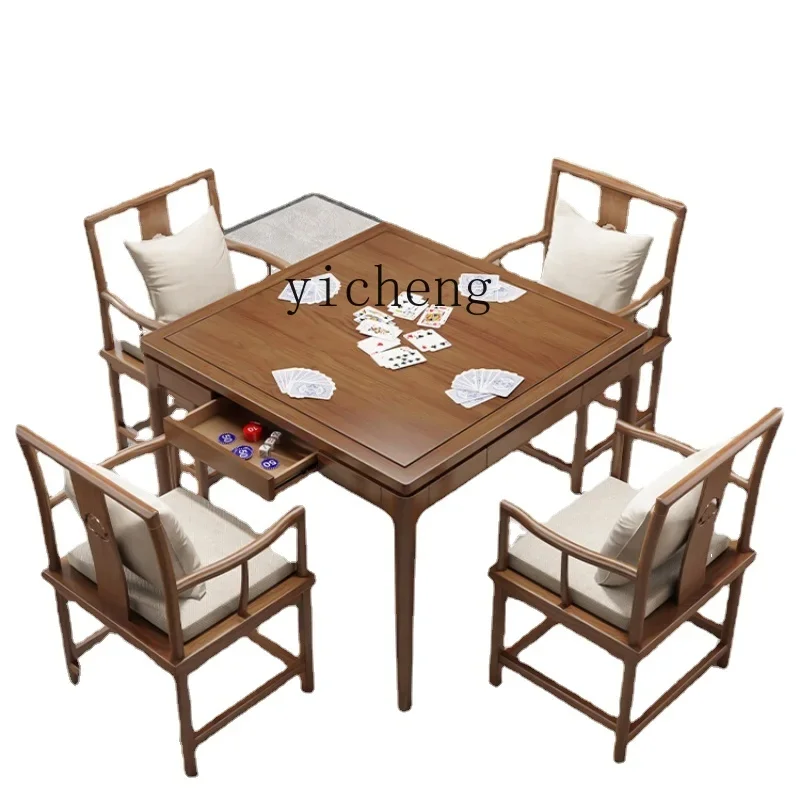 Solid Wood Old-Fashioned Square Table for Eight People Chess Table Square New Chinese Home Living Room Multi-Functional