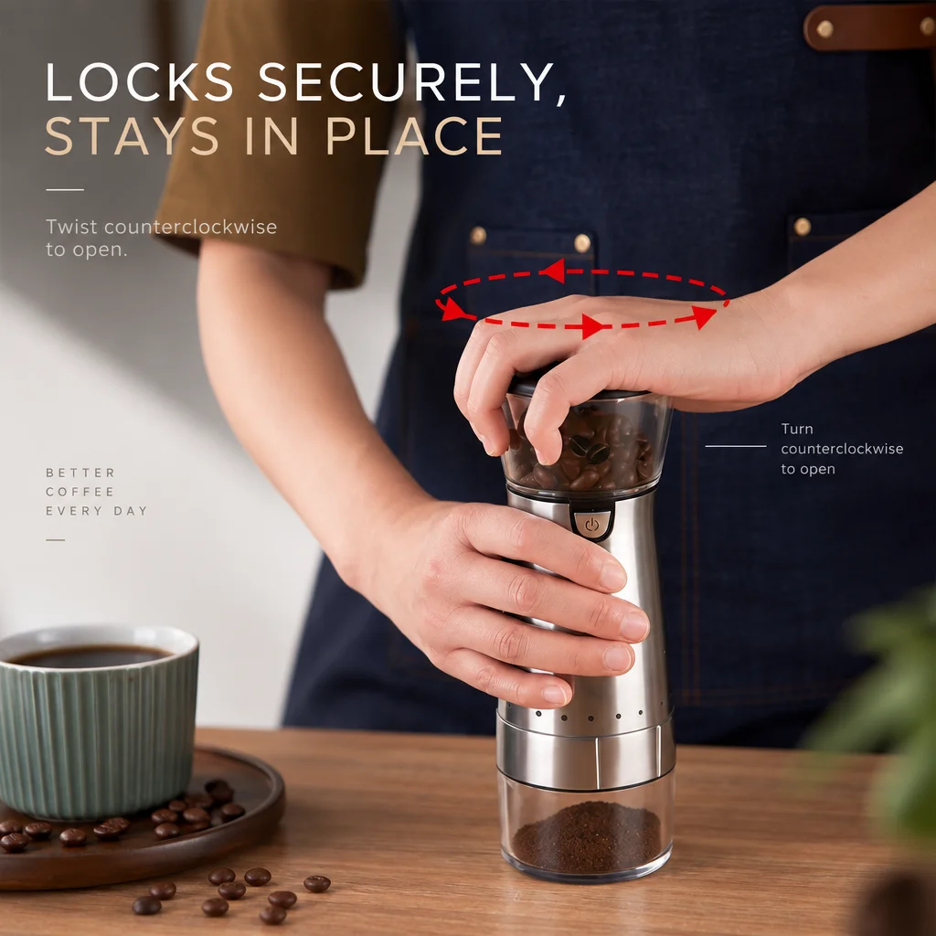 Portable Electric Coffee Grinder Ceramic Burr Rechargeable Adjustable For Pour Over Espresso Home & Camping Barista CoffeeMaking