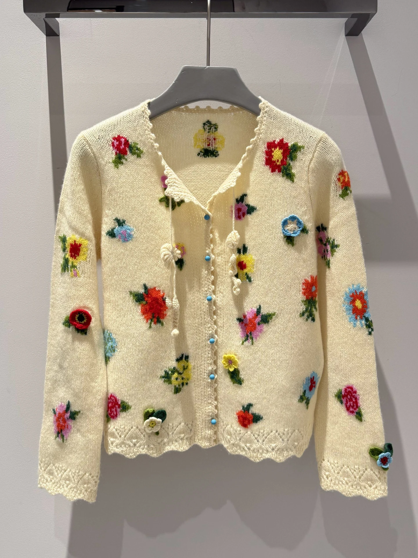 

Sweet And Gentle Hook Knitted Open Cardigan Women's Spring Fashion Soft Medium Thickness Long Sleeve round Neck Plant Floral ...