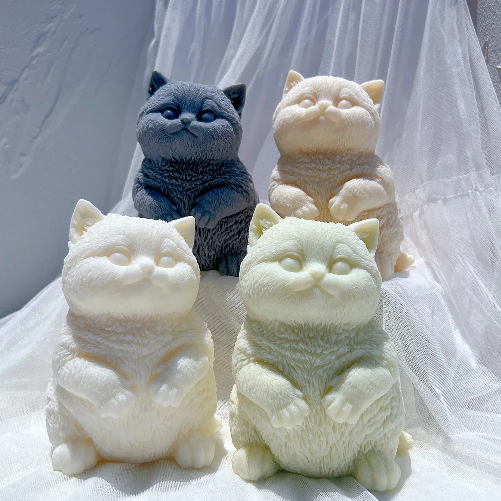 In piedi simpatico gatto candela stampo in Silicone animale cera di soia stampo in Silicone gatti amante decorazioni per la casa regalo