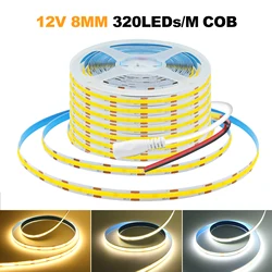 DC12V COB LED Strip 320Leds/M High Density RA90 Flexible Ribbon Fita Tira Led Light White Red Green Blue Pink Yellow FOB Tape