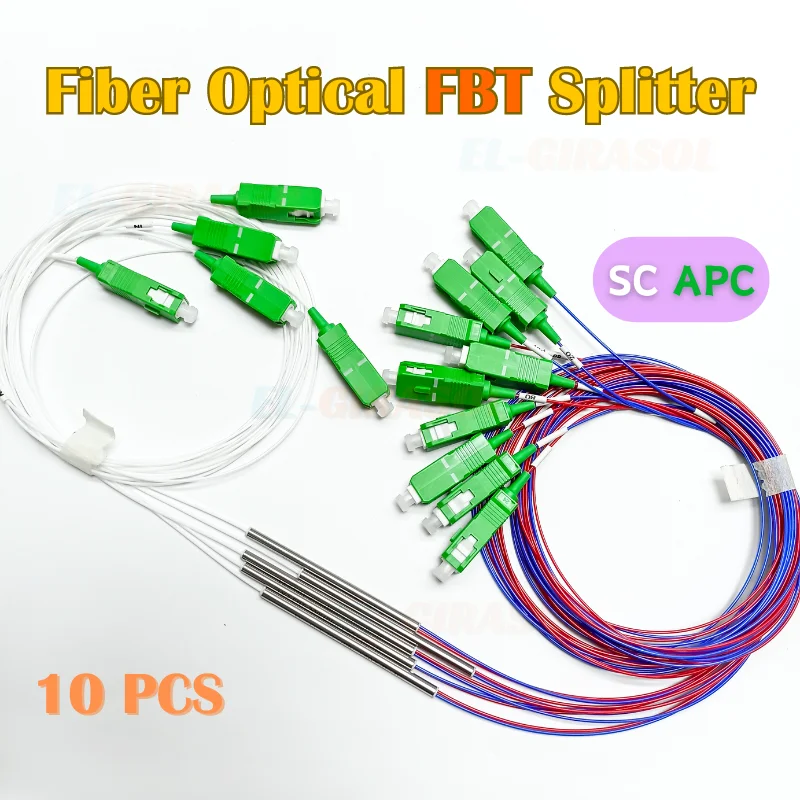 

10Pcs/Lot Fiber Optic FBT With Connector SC/APC 1X2 0.9mm SC APC Ulanced Coupler Single Mode Optional Ratio Splitter