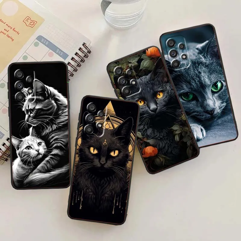 Funda artística de gato de Anime oscuro para Samsung A73 A72 A71 A55 A54 A53 A52 A51 A13 A22 A16 A15 A12 A14 A26 A07 5G negro