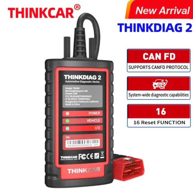 2023 NEW THINKCAR THINKDIAG 2 OBD2 Code Reader Scanner  Full System 16 Resets Function CAN FD Protocol ECU Coding