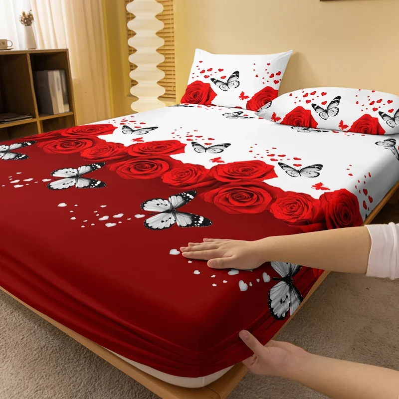 1 rose butterfly patterned frosted bedsheet, printed bed cover for bedroom, bedding (excluding pillowcases)