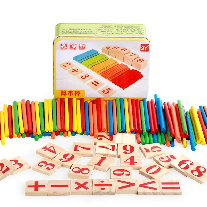 Montessori contando varas com caixa de ferro, brinquedos pré-escolares infantis, hastes de ferro, educação matemática para meninos e meninas, 1 conjunto