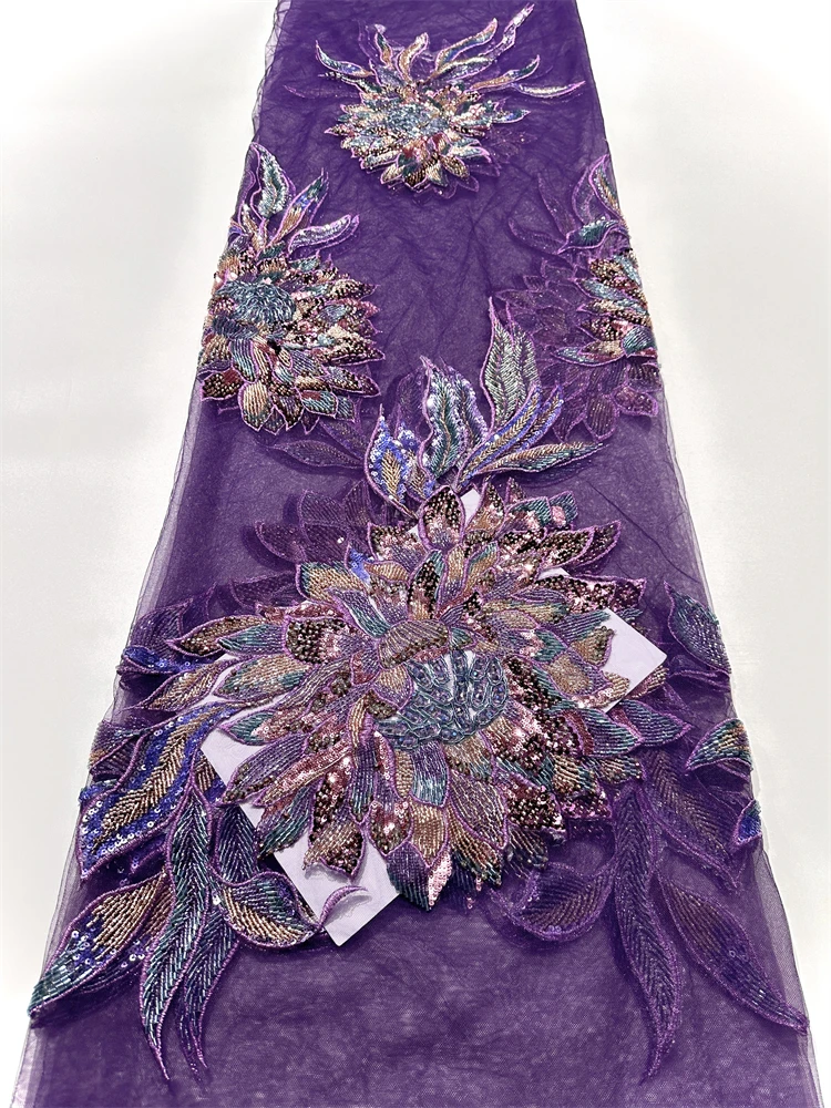 Nieuw design mode Afrika Nigeriaans artistiek patroon borduurwerk pailletten Hot Sale Franse kralen Tule kant voor feestjurk