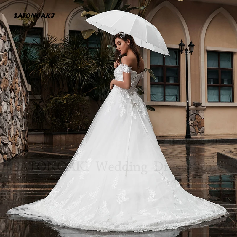 Vestidos De Novia elegancki Boho weselny sukienka 2023 dla kobiet Off The Shoulder Lace-up aplikacje Princesa suknia dla nowożeńców szata sukien ślubnych