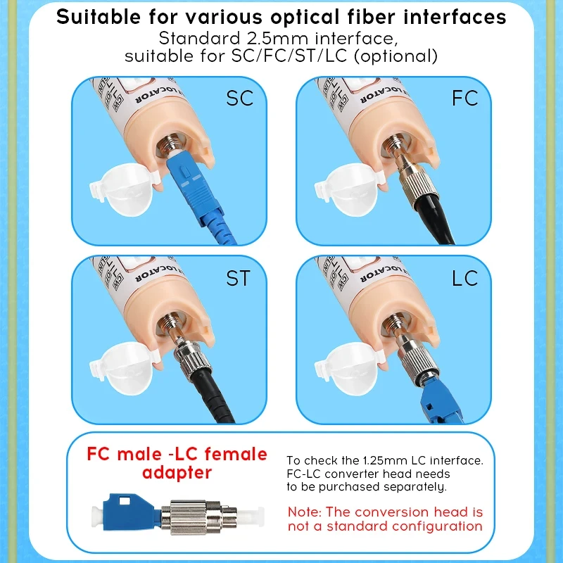 COMPTYCO Visual Fault Locator 10/20/30/50/60/80MW SC/FC/ST 2.5mm Interface FTTH Pen Type Optical Fiber Cable Tester Tool