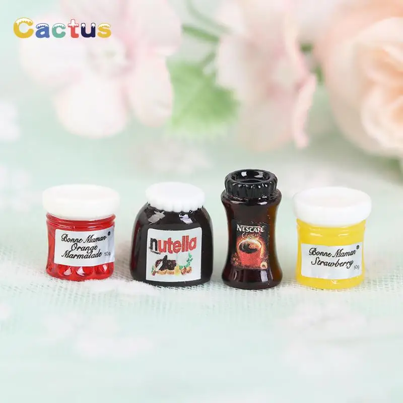 4pcs DIY Dollhouse Miniatures 1:12 Casa Boneca Salad Jam Coffee Ketchup Bottle Kitchen Tableware Doll House Toys Accessories