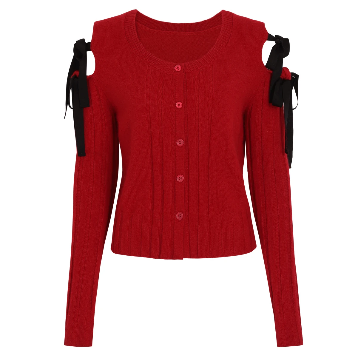 

2609 High-Quality Spring And Autumn New Style Shoulder Lace-Up Fashionable Women's Knitted Long-Sleeved Cardigan Top Coat