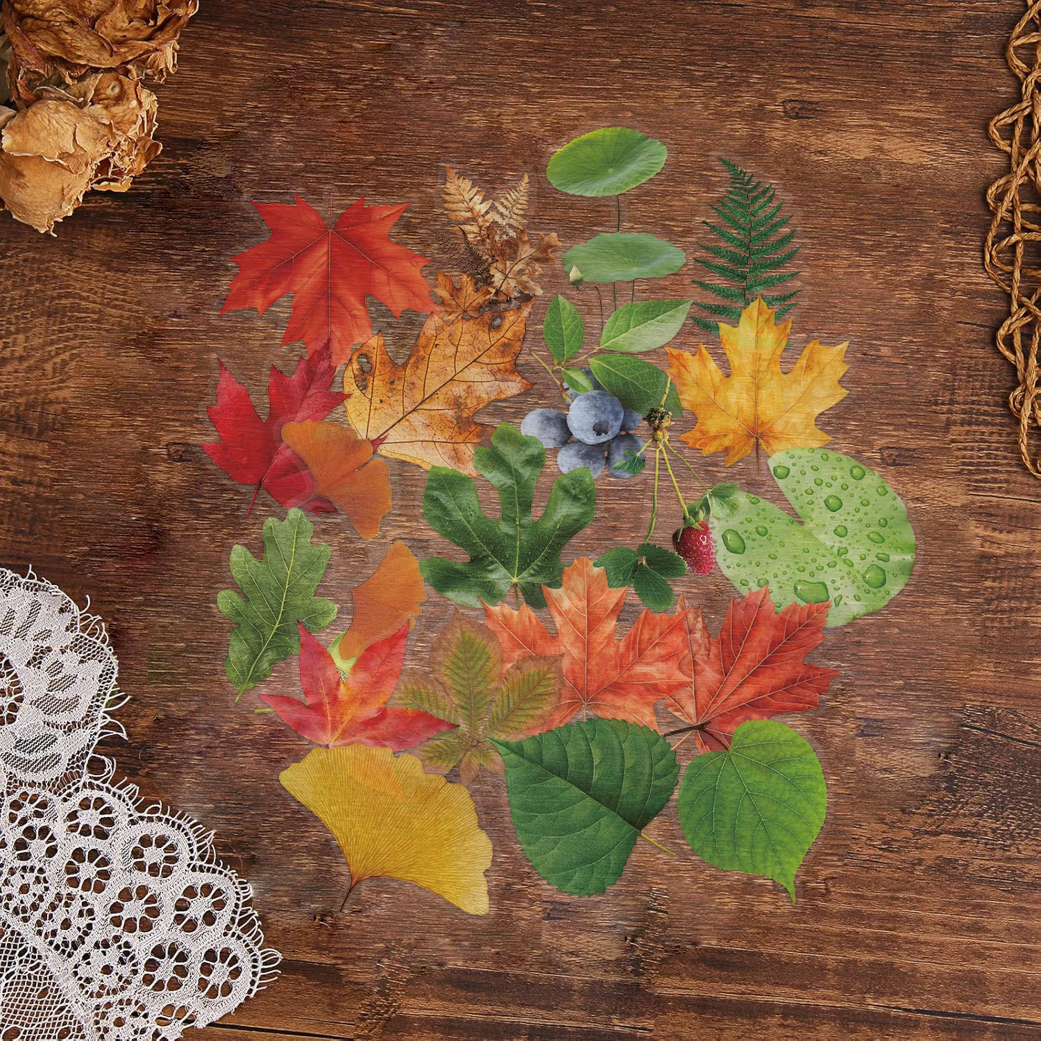 200 Uds. Pegatina de flores y hojas de plantas verdes, pegatinas de regalo estéticas transparentes para mascotas para teléfono, álbum de recortes, maleta de guitarra