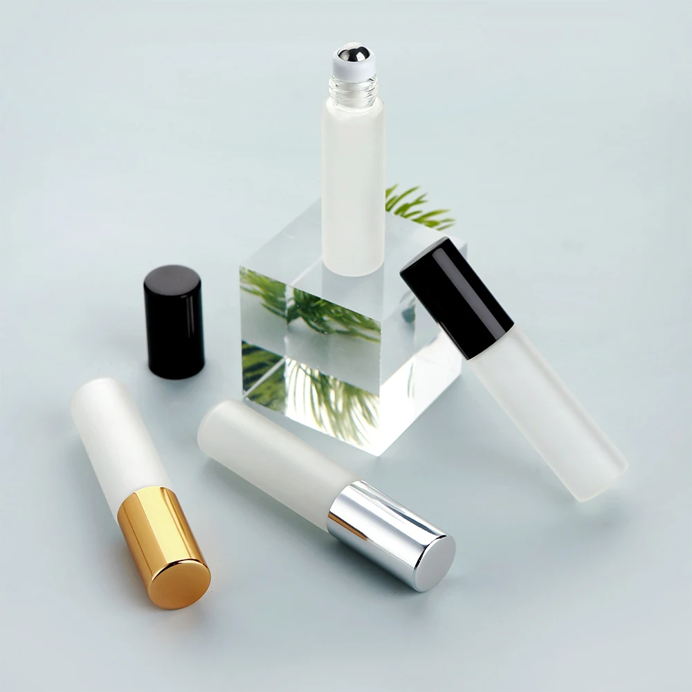 50/100 Stück 5ml Exquisite Mattglas-Parfüm-/Ölroller mit Aluminiumkappe, Glas-/Stahlkugeln, wiederverwendbare Parfümflasche – Detail 3