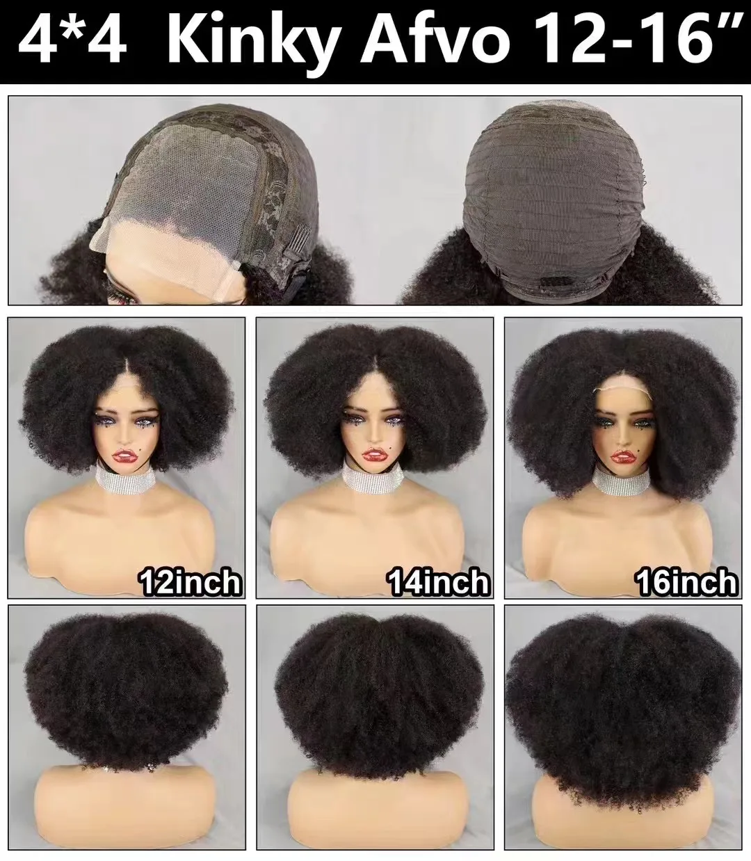 12 14 16 Inches Natural Color 4x4 Lace Closure 300% Density Kinky Curly Afro Bob Human Hair Wigs for Black Women Short Bob Wigs