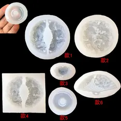 Mirror Dragon and Phoenix Round Jade Pendant Lotus Fan Pendant with Hole Handmade Epoxy Mold Glossy Resin Molds Mould