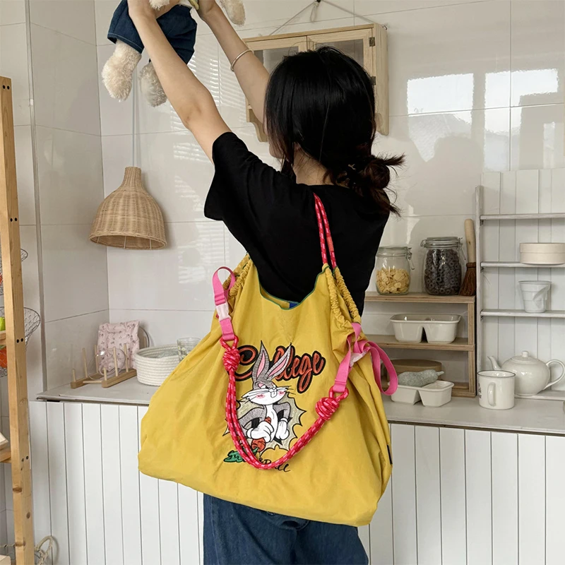 2024 Ball Chain Embroidered Canvas Bag Reusable Bag Kawaii Nylon Fashion Handbag Commuter Shopping Messenger Bag Y2K Girls Gifts