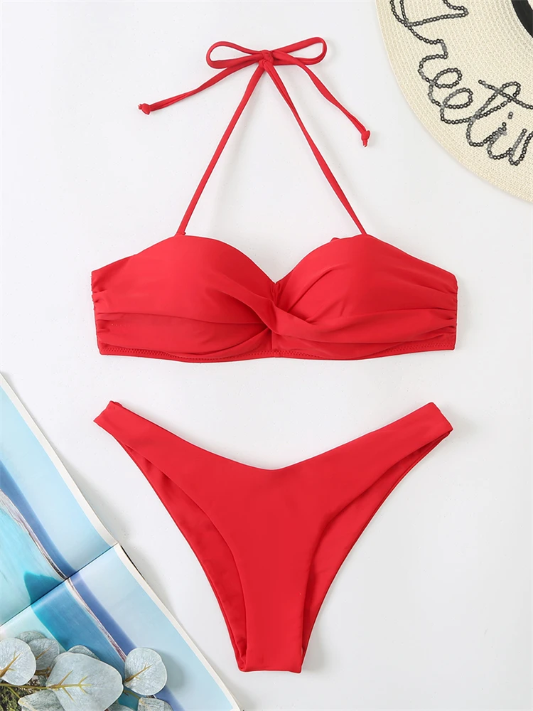 Bikini Swimsuit Women Swimwear 2023 New Solid Push Up Bikinis Set High Waist Thong Bathing Suit Two Pieces Swimming Suits Female