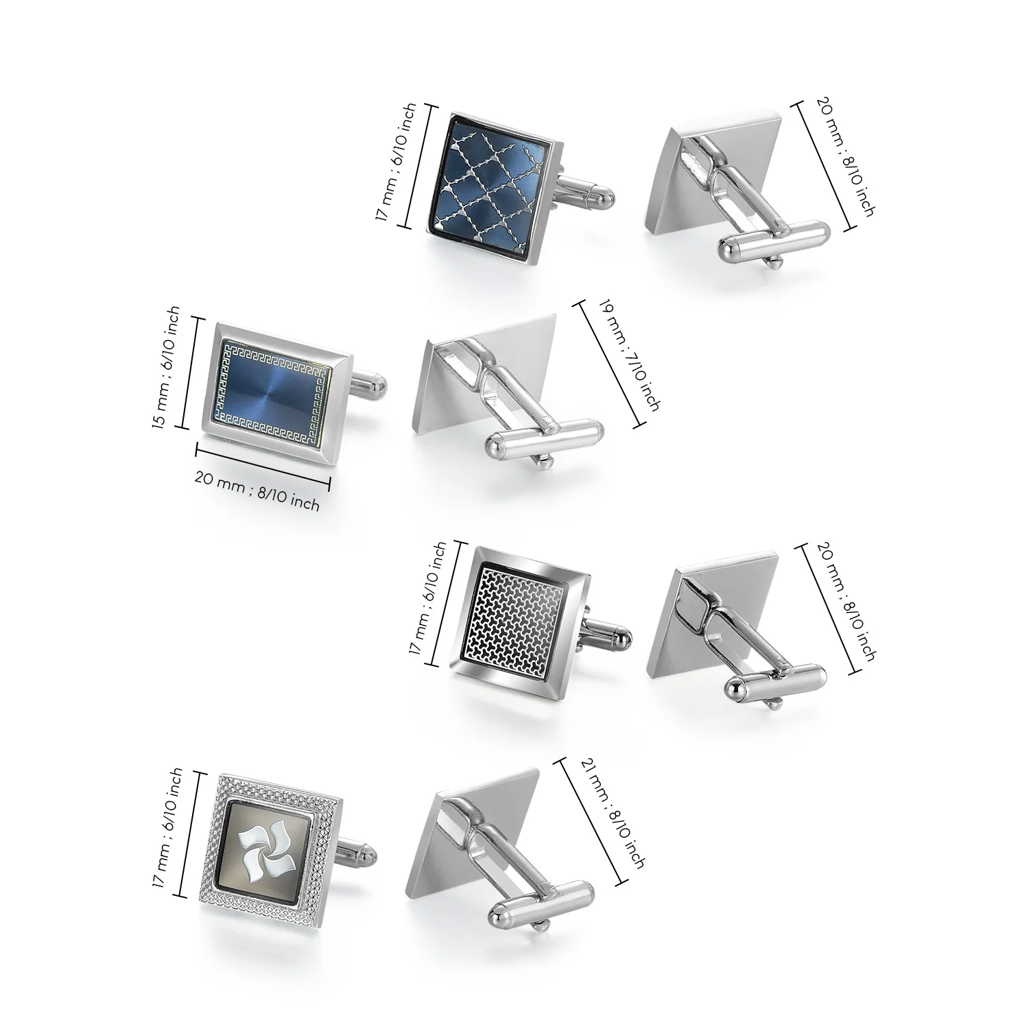 1/4 Pairs Cufflinks For Man Square Cufflinks Man Shirt Wedding Man cufflink Blue Copper Covers Buttons Men Cuffs Links Tie Clip