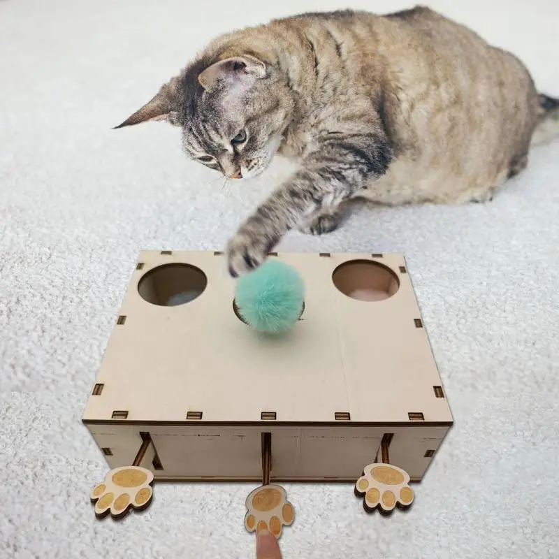 Interactive Cat Toy Interactive Wood Cute Cat Whack Mole Toy Multifunctional Innovative Puzzle Feeders Food Dispenser Cat