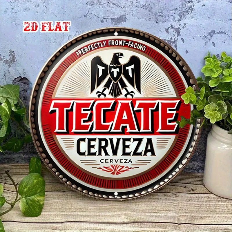 Letrero Redondo de Madera con Diseño Retro 2D de Tecate Cerveza, Arte de Pared con Estética de Cerveza Mexicana Vintage, Decoración Rústica para Bar, Placa Decorativa Shabby Chic para el Hogar