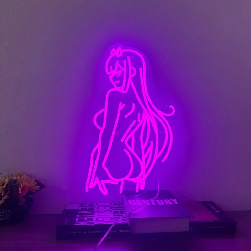 Led Aesthetic Cute Zero Two Neon Flex Light Sign For Home Room Wall Decor Kawaii Anime Bedroom Decoration Mural Outdoor Lighting