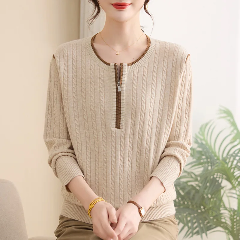 

Одежда для мам среднего возраста, весенне-осенняя женская одежда, трикотажный свитер с длинными рукавами для женщин, джемпер, пуловер Dame