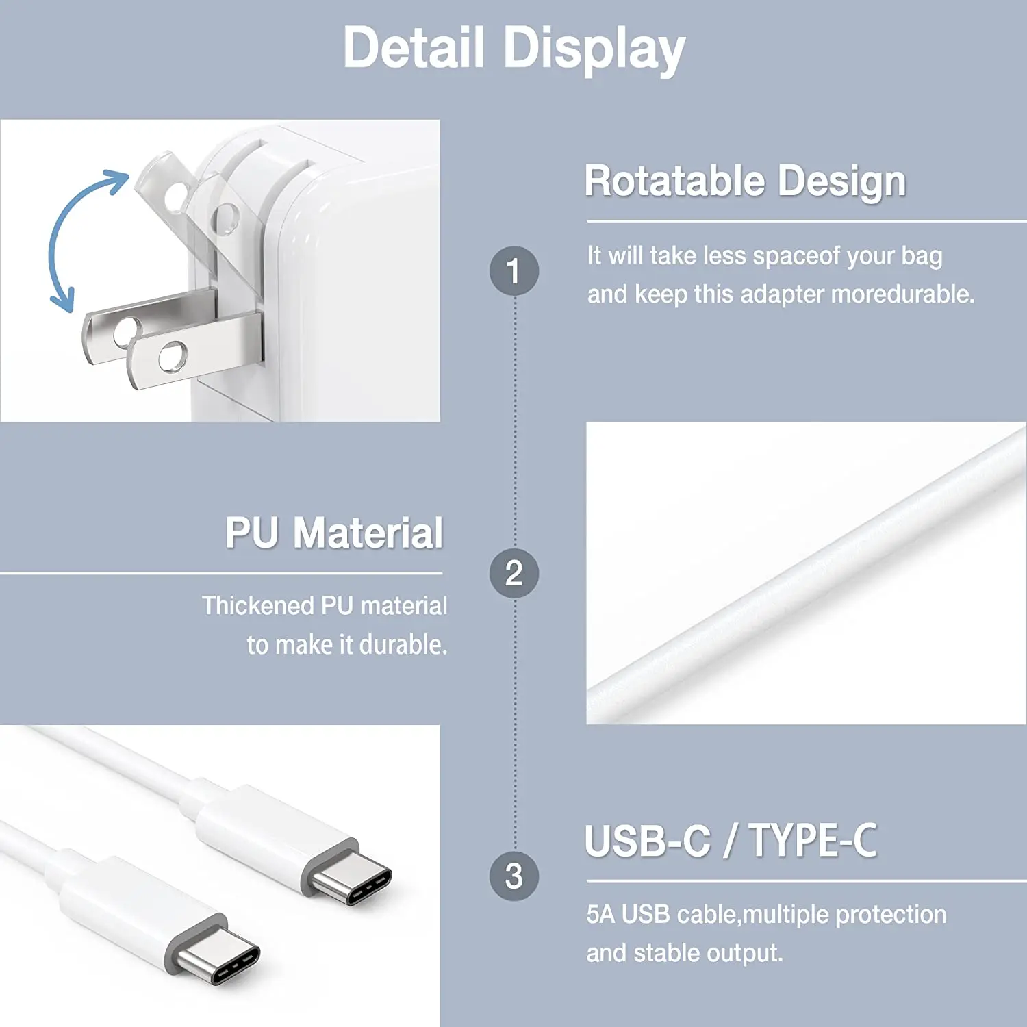 100W Power Adapter Type C Charger Compatible with MacBook Pro, MacBook Air 13