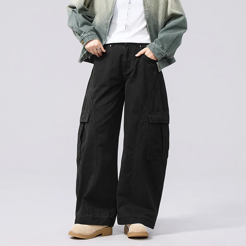 

Couple Boys Girls Scimitar Trousers Men American Streetwear Fashion Hip Hop Pure Cotton Loose Casual Wide-leg Cargo Pants
