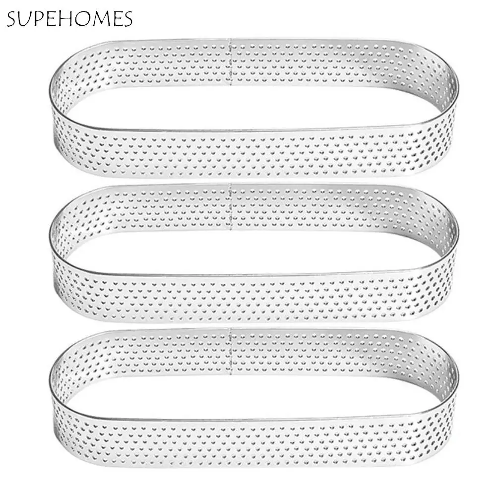 

3Pcs Heat-Resistant Porous Cake Mousse Mold Silver Venting Hole Design Oval Tartlet Molds Stainless Steel Durable