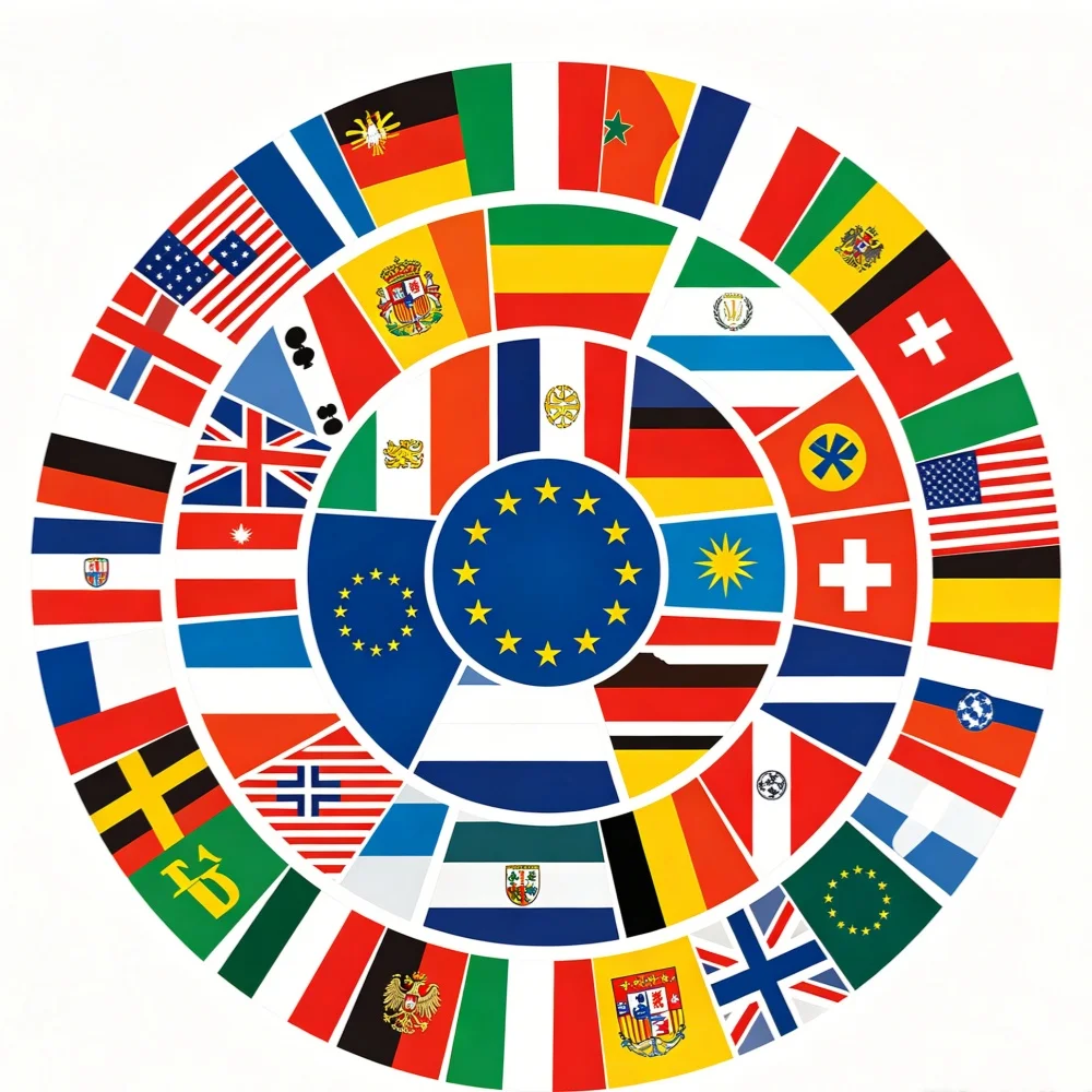 Linie OSCAM 2026 Europa 4K kolorowa flaga Europa Włochy Niemcy Słowacja Austria ICAM Clines wewnątrz i na zewnątrz Szybka dostawa