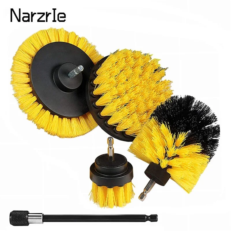 3Pcs/5Pcs Electric Scrubber Brush Drill Brush Kit Power Drills Scrubber Brush For Carpet Glass Car Tires Nylon Brushes 2/3.5/4\'\'