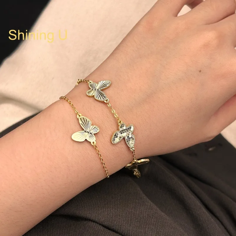 

Shining U S925 Silver Butterfly Bracelet for Women Gold Plated Fine Jewelry Summer