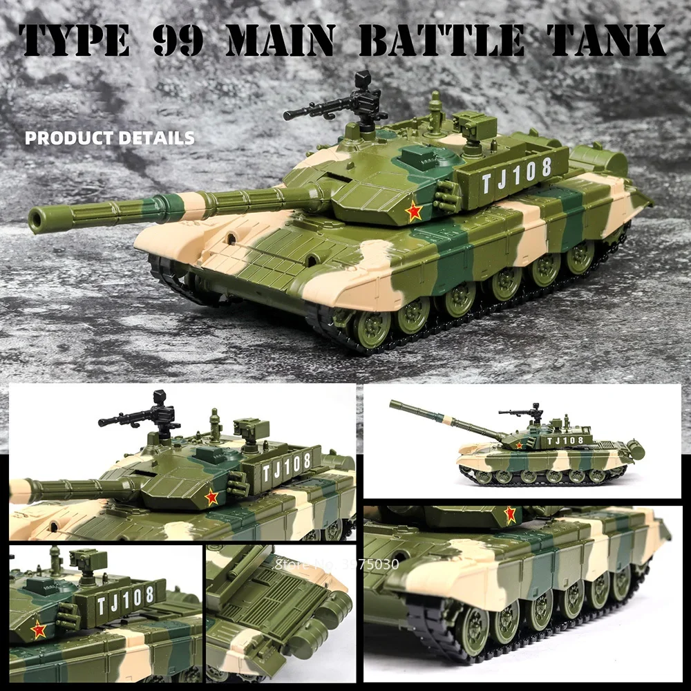 1/32 T-99 Main Battle Tank Car Model Toy Alloy Diecast with Pull Back Sound Light Tanks Model Toys for Kids Children\'s Day Gifts