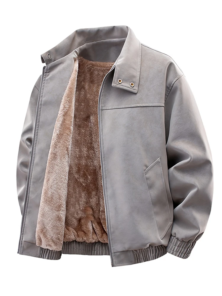 

Модная трендовая ретро куртка из искусственной кожи, зимнее утолщенное теплое мужское пальто, уличные ветрозащитные толстые куртки, однотонный повседневный топ