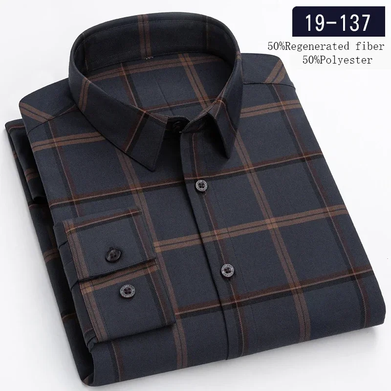 New in shirt hight quality wool long-sleeve shirts for men slim fit formal shirt soft casual plaid tops striped designer clothes