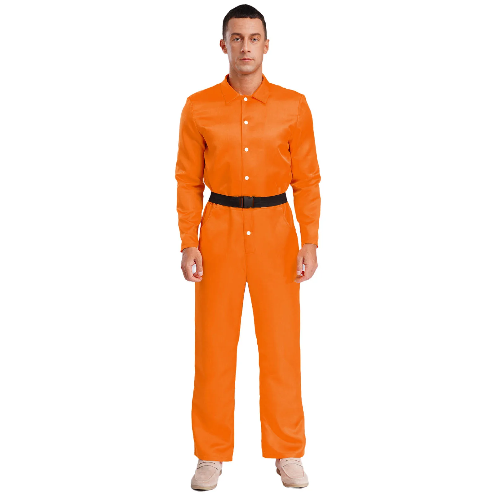 

Halloween Prisoner Criminal Convict Cosplay Jumpsuit Long Sleeves Orange Color Bodysuit Women Men Jail Prison Role Play Uniforms